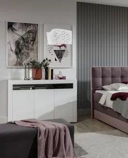 Postele NABBI Dalino 160 čalúnená manželská posteľ s úložným priestorom ružová / fialová