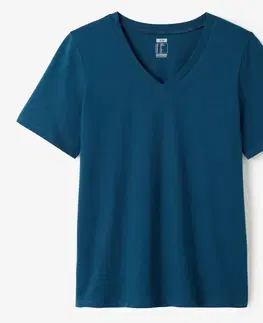 tričká Dámske tričko na fitnes 500 s výstrihom do V petrolejovo modré