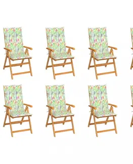 Zahradné stoličky Záhradná polohovacie stolička 8 ks akácie / látka Dekorhome Vzor kvety