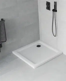 Vane MEXEN/S - Flat sprchová vanička štvorcová slim 90 x 90, biela + čierny sifón 40109090B