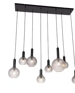 Zavesne lampy Dizajnové závesné svietidlo čierne s dymovým sklom 8 svetiel - Chico