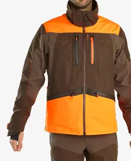 bundy a vesty Nepremokavá poľovnícka bunda na poľovačky na sluky Renfort 900 reflexná gaštanovohnedá