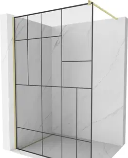 Sprchové dvere MEXEN/S - Kyoto Sprchová zástena WALK-IN 70 x 200, čierny vzor 8 mm, zlatá kartáčovaná 800-070-101-55-78