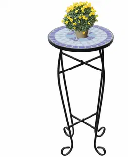 Záhradné stoly Mozaikový stolík na kvety keramika Dekorhome Čierna
