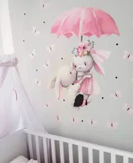 Nálepky na stenu Detské nálepky na stenu - Zajačiky s dáždnikom