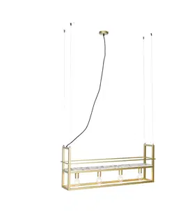 Zavesne lampy Priemyselná závesná lampa zlatá s mramorom a stojanovým 4-svetlom - Cage Rack