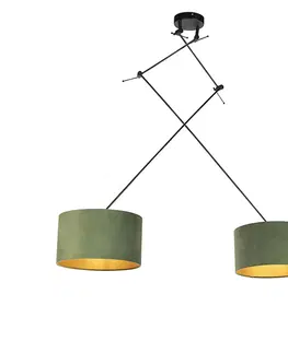 Zavesne lampy Závesná lampa so zamatovými odtieňmi zelenej so zlatou 35 cm - Blitz II čierna