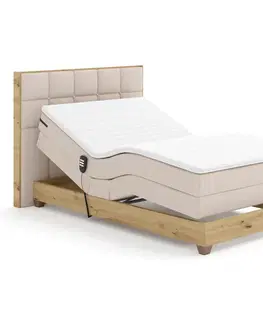 Postele Elektrická polohovacia posteľ, boxspring, béžová/dub artisan, 120x200, TIANA