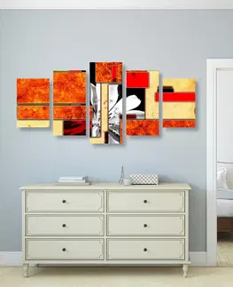 Abstraktné obrazy 5-dielny obraz oranžová kvetinová abstrakcia