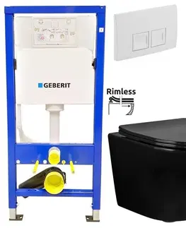 Kúpeľňa GEBERIT DuofixBasic s bielym tlačidlom DELTA50 + WC REA CARLO MINI RIMFLESS ČERNÁ  + SEDADLO 458.103.00.1 50BI CL1