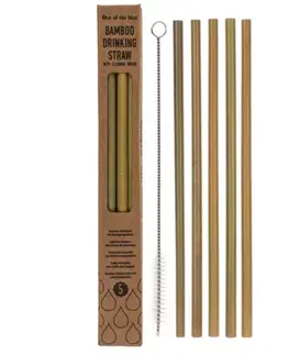 Kuchynské nože Sada bambusových slamiek s kefkou, 5 ks