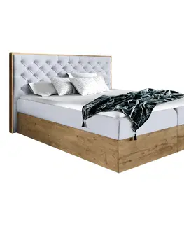 Postele Boxspringová posteľ, 160x200, sivá látka Paros/dub lancelot, WOOD 3