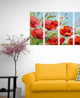 Obrazy kvetov 5-dielny obraz červené maky v poli