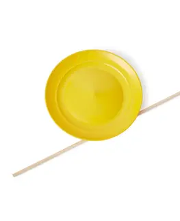 fitnes Žonglovací tanier s drevenou paličkou žltý