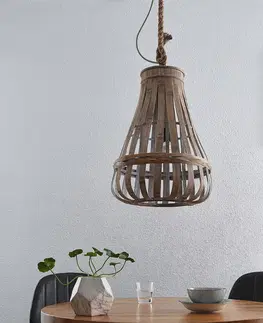 Závesné svietidlá Lindby Lindby Haruno závesná lampa z ratanu, 42 cm