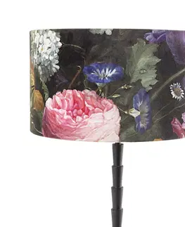 Stolove lampy Stolová lampa čierna 35 cm zamatový odtieň kvetinový vzor - Pisos