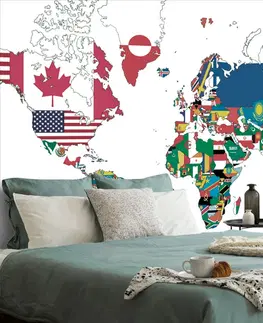 Samolepiace tapety Samolepiaca tapeta mapa sveta s vlajkami s bielym pozadím