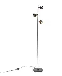 Stojace lampy Moderné stojace svietidlo 3-svetlé čierne so zlatým interiérom - Buell Deluxe