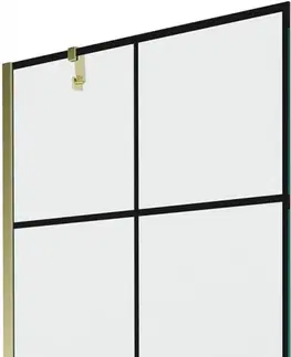 Sprchové dvere MEXEN/S - Next vaňová zástena FIX 90x150 cm, čierny dekor, zlato 895-090-000-00-77-50