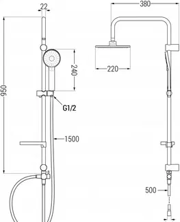 Sprchy a sprchové panely MEXEN/S - Carl sprchový stĺp vrátane sprchovej termostatickej batérie Slim, čierna 77105240-70