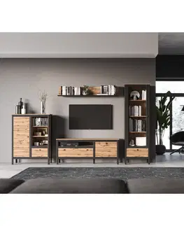 TV stolíky TV stolík 1D1S/150, dub wotan/čierna, LOFTA