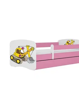 Jednolôžkové postele Detská Posteľ. Babydreams+Sz+M Ružová 70x140 Rýpadlo