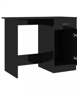 Pracovné stoly Písací stôl so skrinkou 100x50 cm Dekorhome Čierna lesk