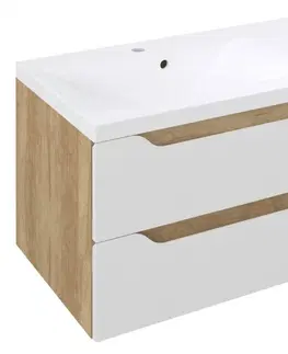 Kúpeľňa SAPHO - WAVE umývadlová skrinka 89,7x45x47,8cm, ľavá, biela/dub Alabama WA092-3022