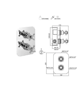 Kúpeľňové batérie SAPHO - SASSARI podomietková sprchová termostatická batéria, 2 výstupy, chróm SR392
