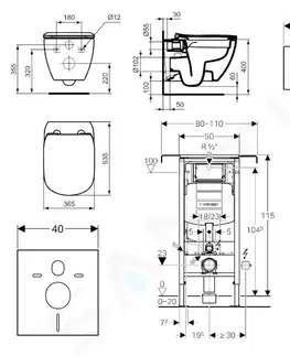 Záchody GEBERIT - Duofix Modul na závesné WC s tlačidlom Sigma30, biela/lesklý chróm + Ideal Standard Tesi - WC a doska, Rimless, SoftClose 111.355.00.5 NE5