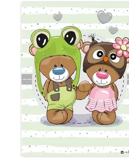 Obrazy do detskej izby Obraz zaľúbených medvedíkov s čiapkami