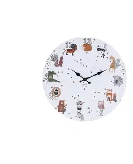 Hodiny Detské nástenné hodiny Hatu Animals, 33 cm, biela