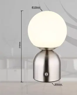 Stolové lampy Globo Nabíjateľná stolná lampa Julsy LED, niklová farba, výška 21 cm, CCT