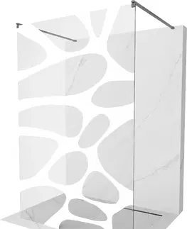 Sprchové dvere MEXEN/S - Kyoto samostatne stojaca sprchová zástena 110 x 200, biely vzor 8 mm, kartáčováný grafit 800-110-002-66-97
