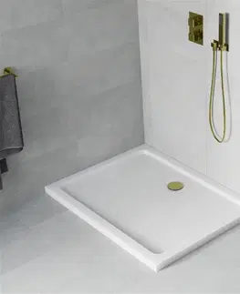 Vane MEXEN/S - Flat sprchová vanička obdĺžniková slim 140 x 80, biela + zlatý sifón 40108014G