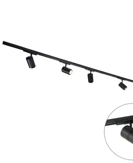 Kolajnicove svietidla Koľajnicový systém čierny vrátane LED stmievateľný 5-svetlo 3-fázový pravý - Pravítko 38