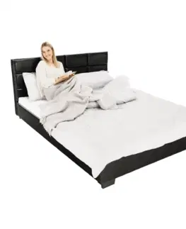 Postele Manželská posteľ s roštom, 160x200, čierna ekokoža, MIKEL