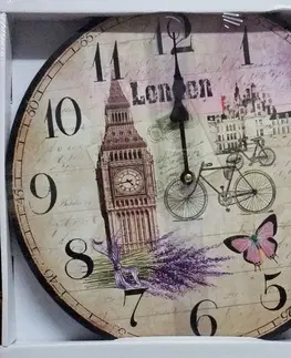 Hodiny Nástenné hodiny drevené, Vintage, ar22L, London, 34cm