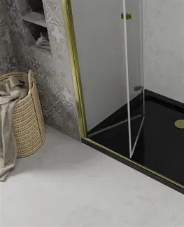 Vane MEXEN/S - Lima sprchovací kút zalamovacie dvere 80 x 100 cm, transparent, zlatý + Flat čierna vanička so sifónom 856-080-100-50-00-4070G