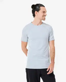 fitnes Pánske tričko na jogu bez švov s krátkym rukávom svetlosivé