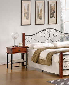 Postele HALMAR Violetta 120 kovová jednolôžková posteľ s roštom čerešňa antická / čierna