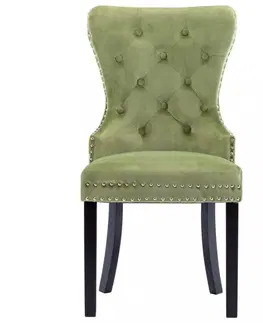Jedálenské stoličky a kreslá Jedálenská stolička 2 ks zamat / kaučukovník Dekorhome Tmavo zelená