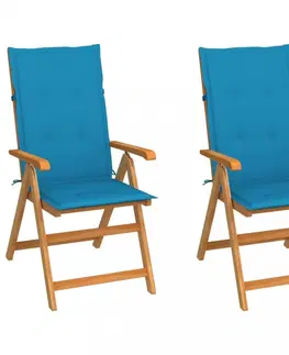 Zahradné stoličky Záhradná stolička 2 ks teak / látka Dekorhome Svetlo modrá