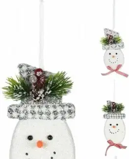 Vianočné dekorácie Kinekus Ozdoba závesná snehuliak 15 cm strieborná mix