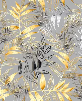 Závesy Záves dekoračný alebo látka, Fine Jaseňové lístie, šedý a okrový, 150 cm 150 cm