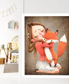 Obrazy do detskej izby Obraz na stenu - Dievčatko s líškou v hnedom