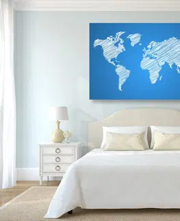 Obrazy na korku Obraz na korku šrafovaná mapa sveta na modrom pozadí