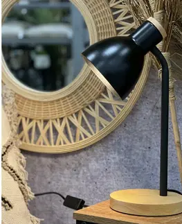 Stolové lampy Kovová stolná lampa s dreveným podstavcom Solano čierna, 14 x 36 cm