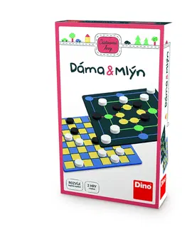 Hračky rodinné spoločenské hry DINO - DÁMA A MLÝN Cestovná hra