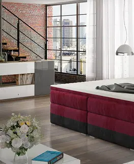 Postele NABBI Dalino 160 čalúnená manželská posteľ s úložným priestorom bordová / čierna